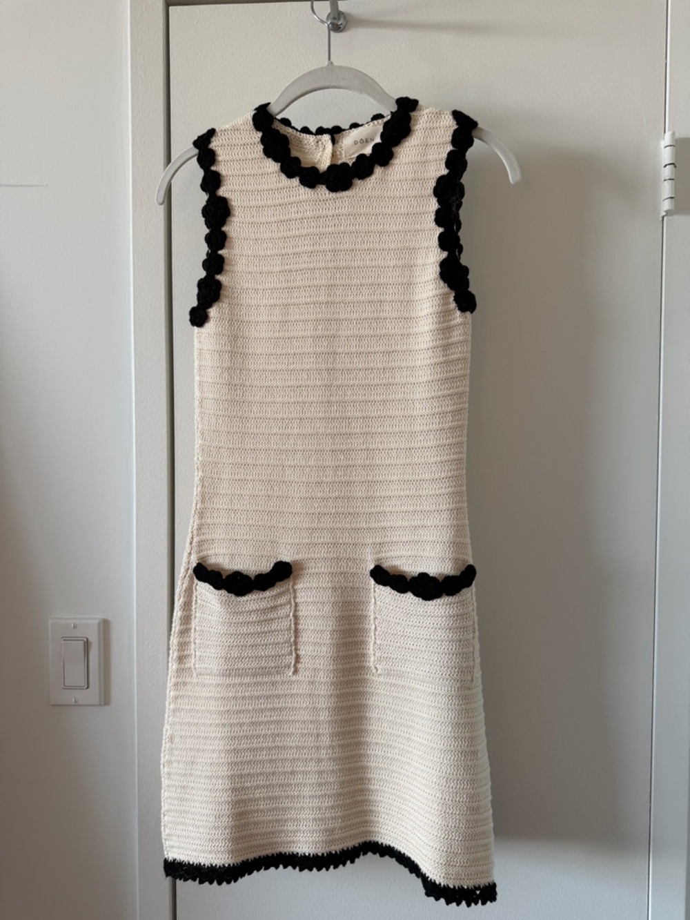 Doen Millicent Dress - Cream Knit Sleeveless Dress with Black Trim